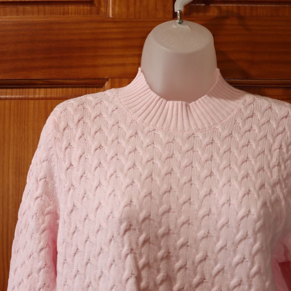 Studio Works Vintage Light Pink Scalloped Knit Mock Neck Pullover Sweater PL - Picture 3 of 11